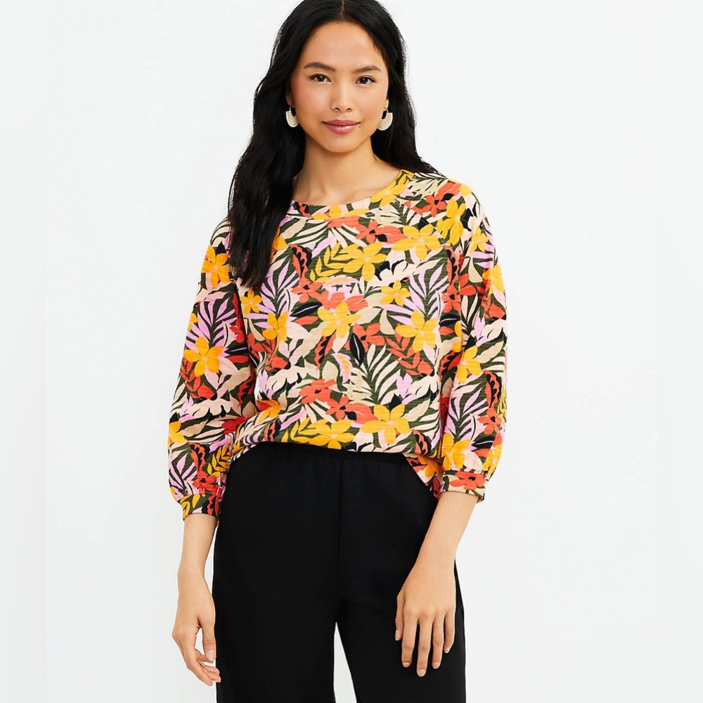 LOFT Women’s XS Floral + Tropical Patterned Sweater